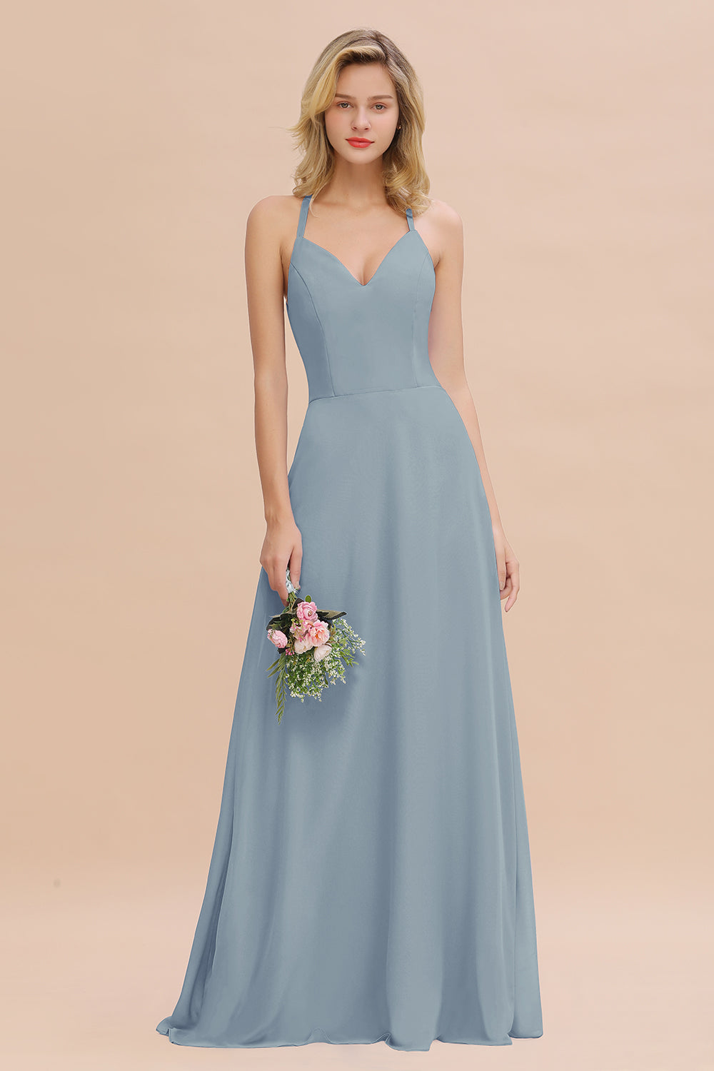 Modest Halter V-Neck Sleeveless Long Bridesmaid dresses