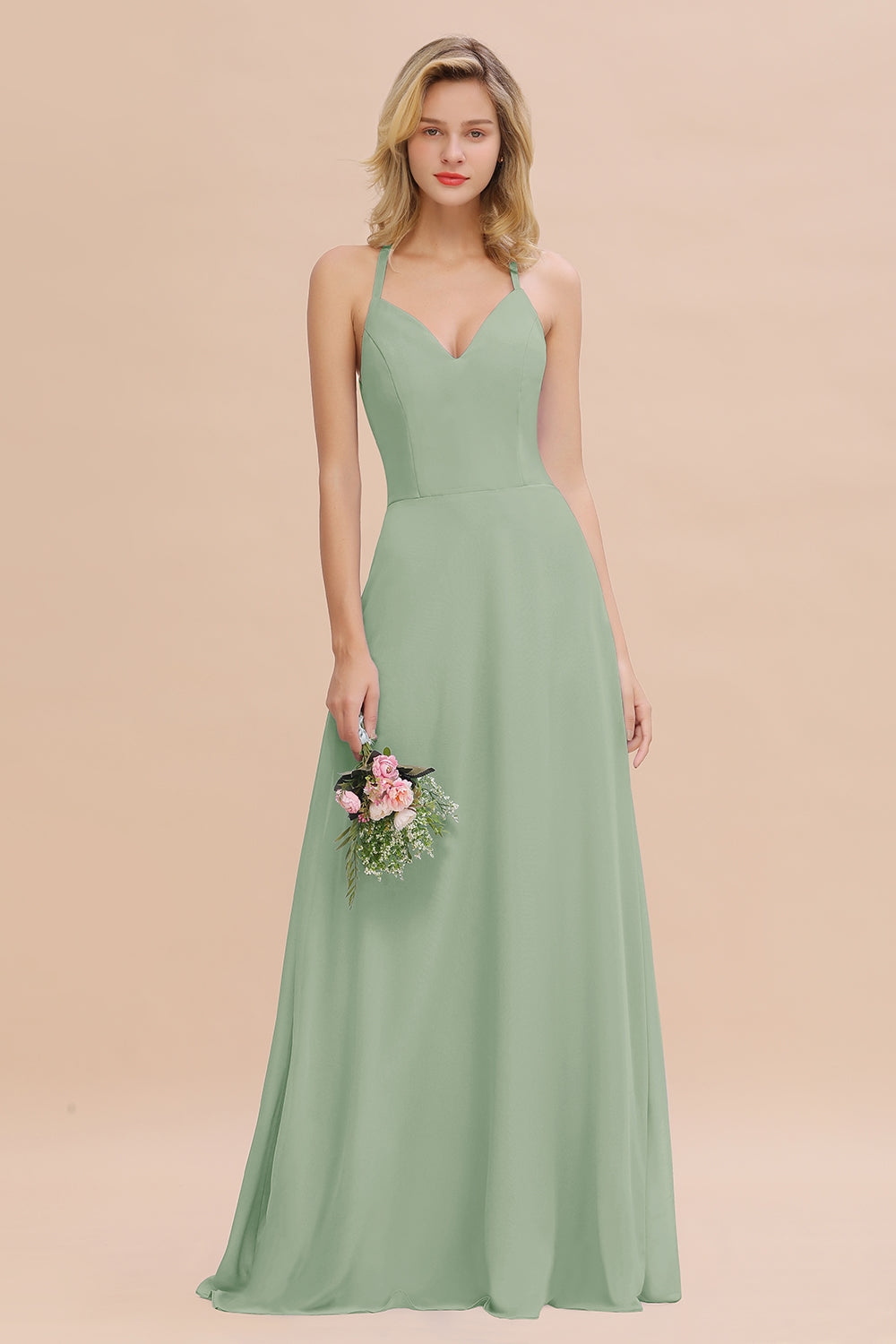 Modest Halter V-Neck Sleeveless Long Bridesmaid dresses