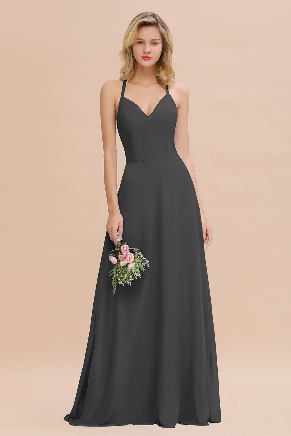 Modest Halter V-Neck Sleeveless Long Bridesmaid dresses