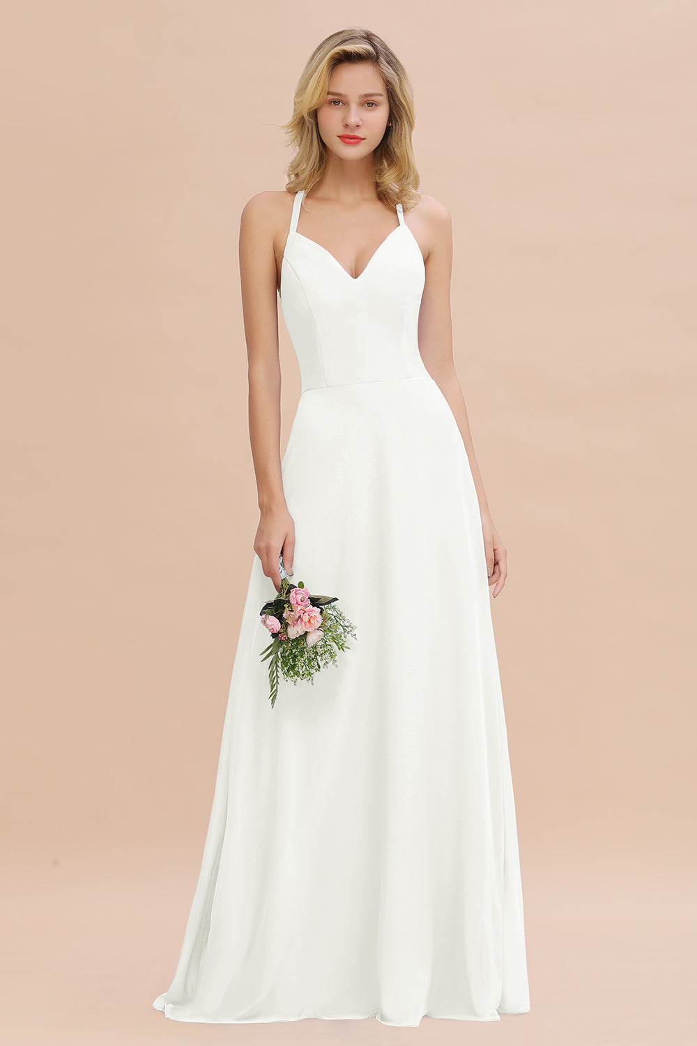 Modest Halter V-Neck Sleeveless Long Bridesmaid dresses