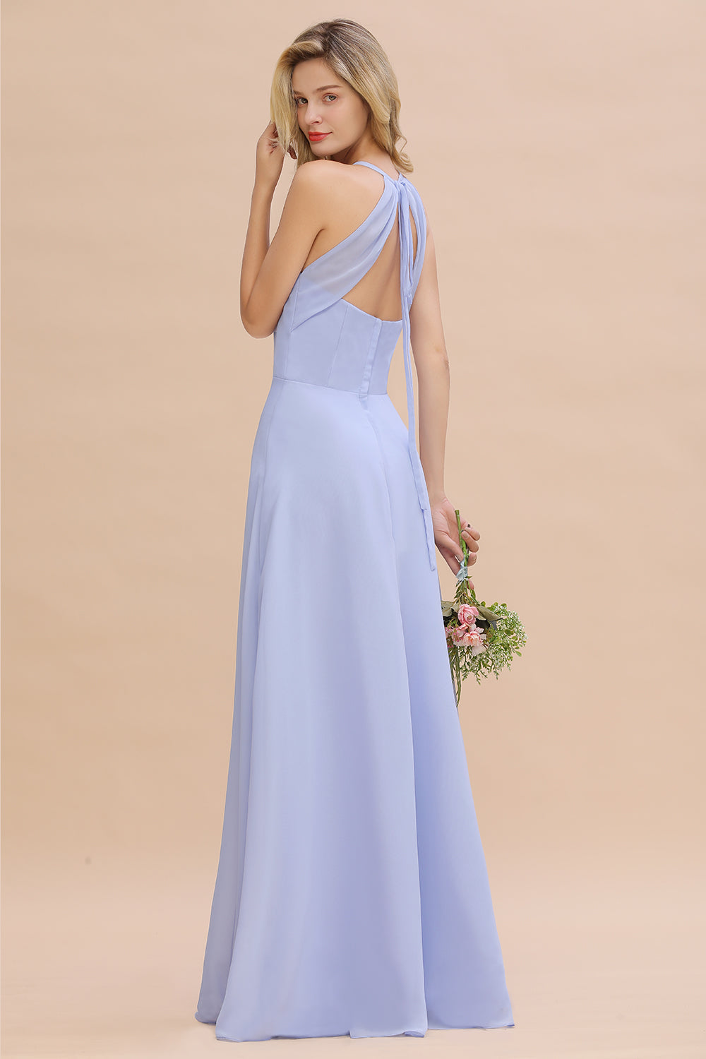 Modest Halter V-Neck Sleeveless Long Bridesmaid dresses