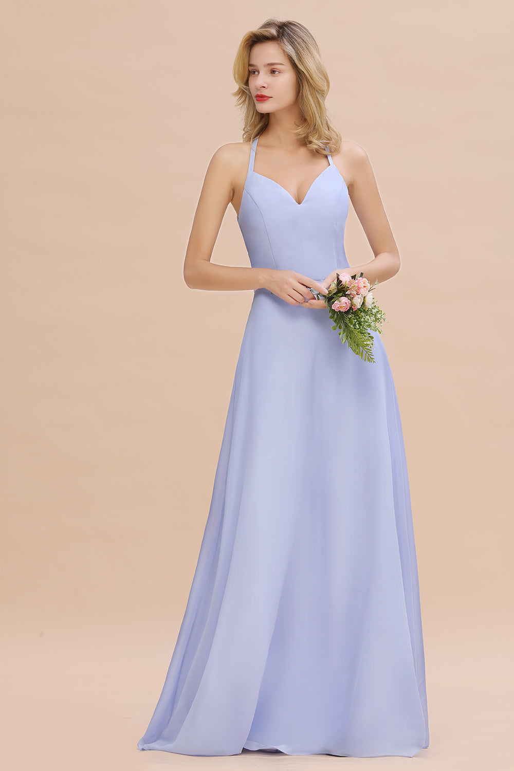 Modest Halter V-Neck Sleeveless Long Bridesmaid dresses