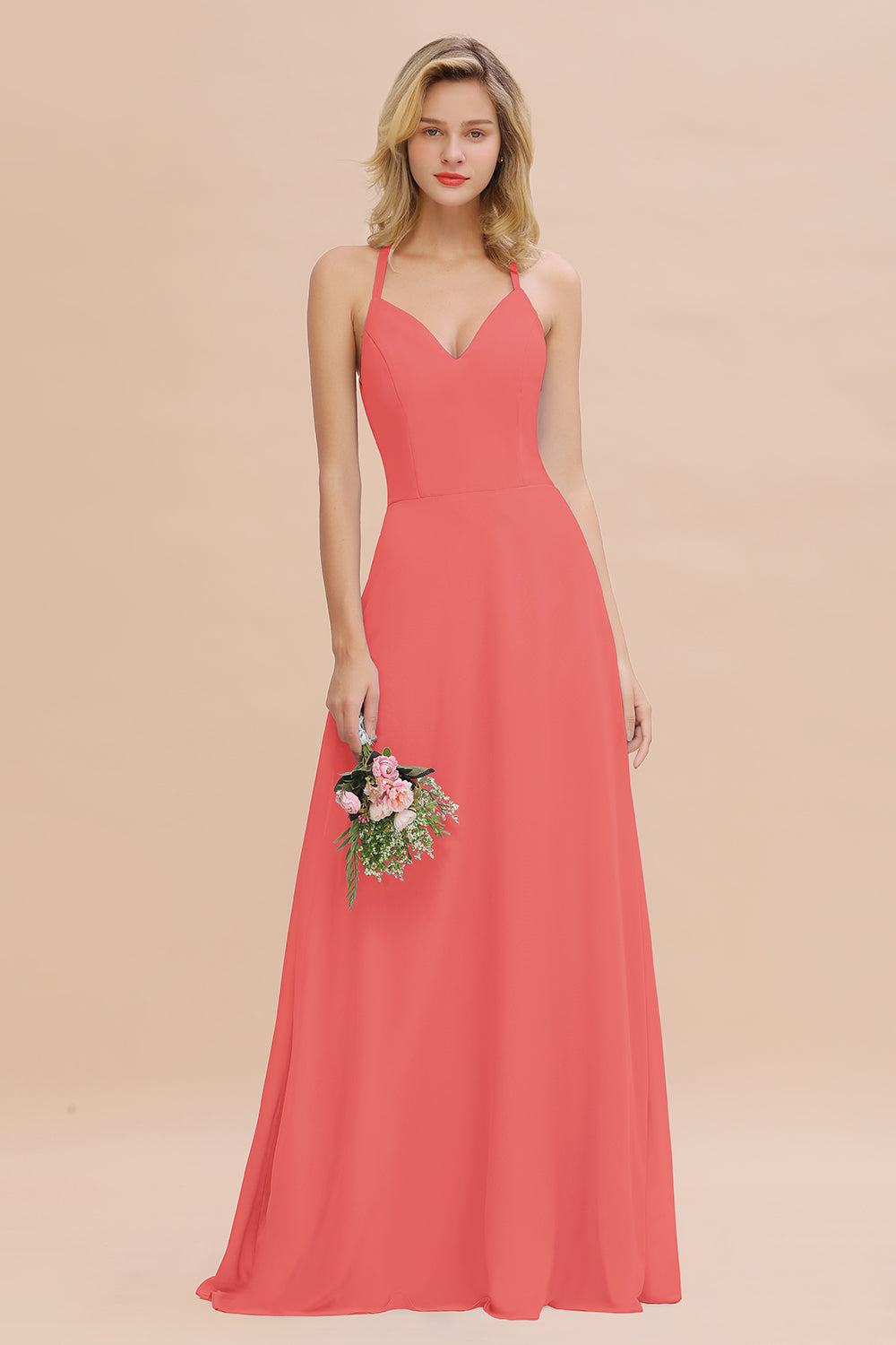 Modest Halter V-Neck Sleeveless Long Bridesmaid dresses