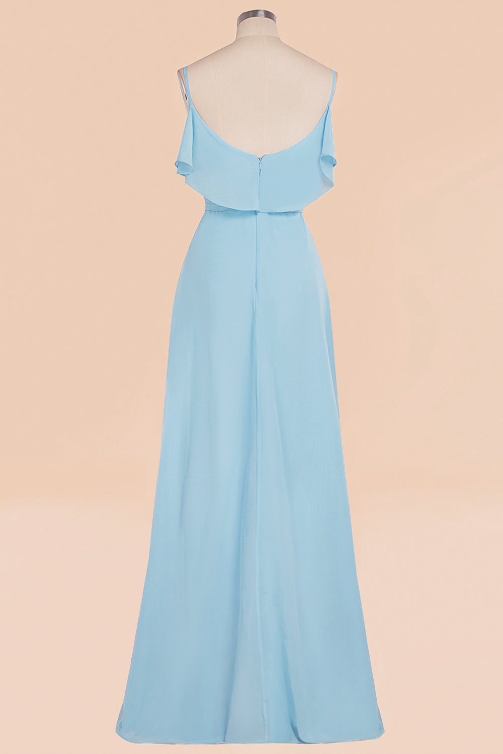 Modest Hi-Lo V-Neck Ruffle Long Bridesmaid Dresses with Slit