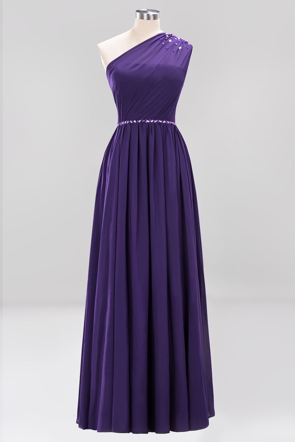 Modest One-shoulder Royal Blue Affordable Bridesmaid Dresses with Beadings