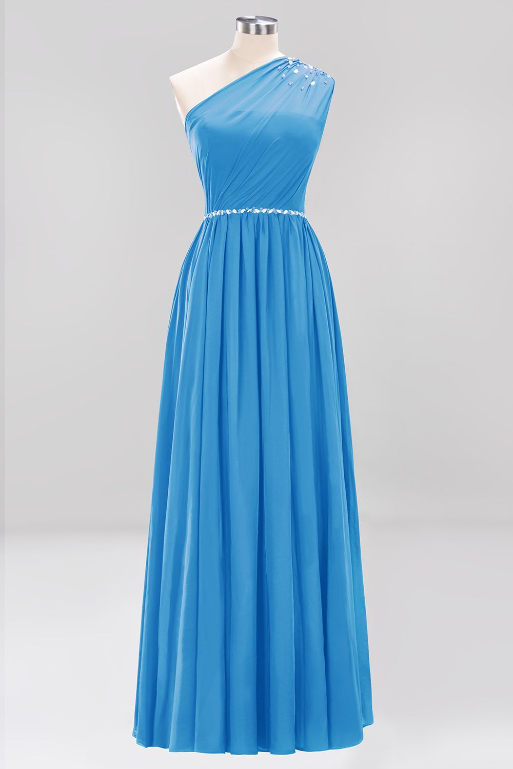 Modest One-shoulder Royal Blue Affordable Bridesmaid Dresses with Beadings