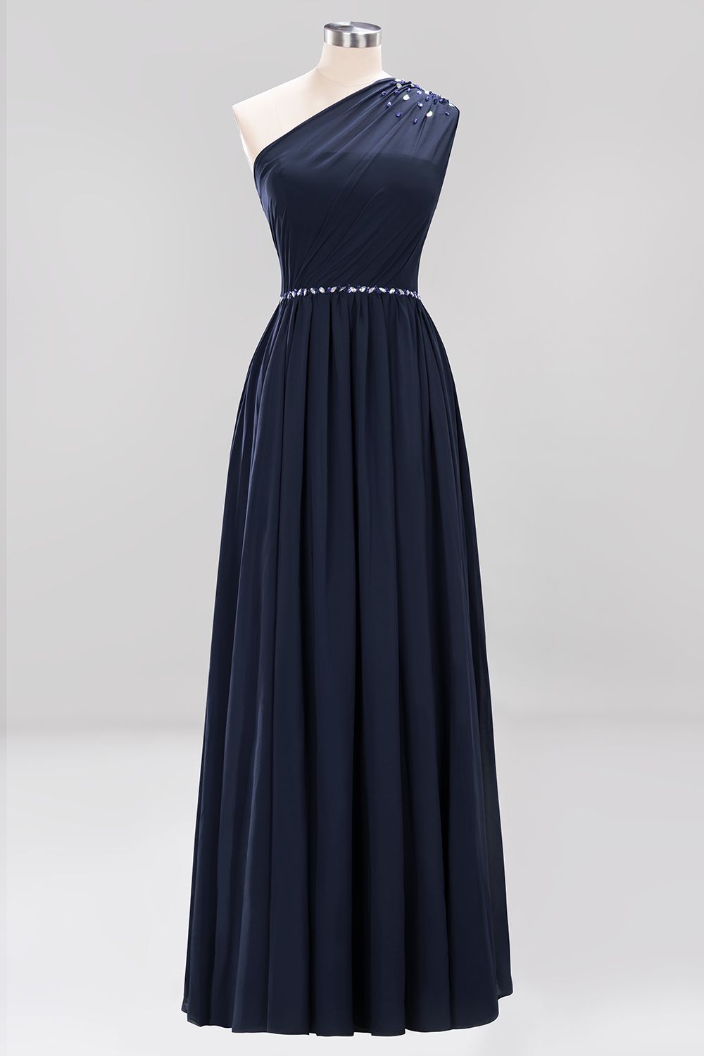 Modest One-shoulder Royal Blue Affordable Bridesmaid Dresses with Beadings