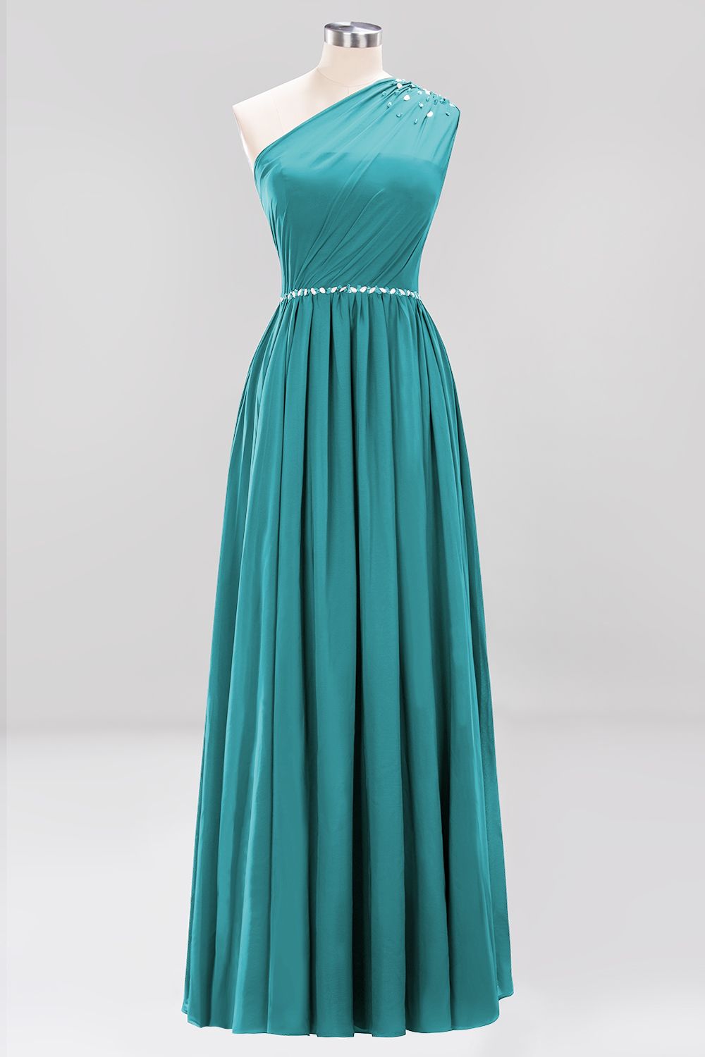 Modest One-shoulder Royal Blue Affordable Bridesmaid Dresses with Beadings