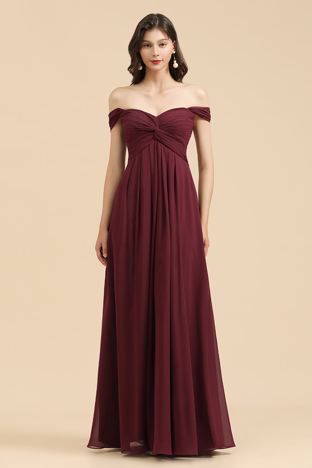 New Arrival A-line Off-the-shoulder Sweetheart Burgundy Long Bridesmaid Dresses