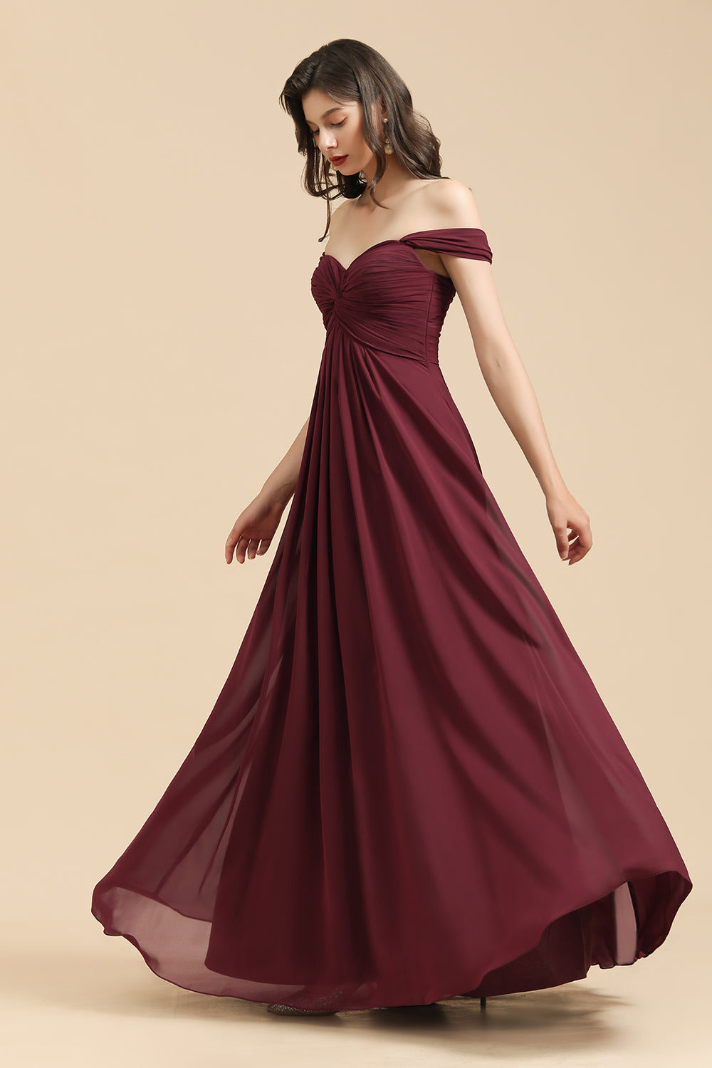 New Arrival A-line Off-the-shoulder Sweetheart Burgundy Long Bridesmaid Dresses