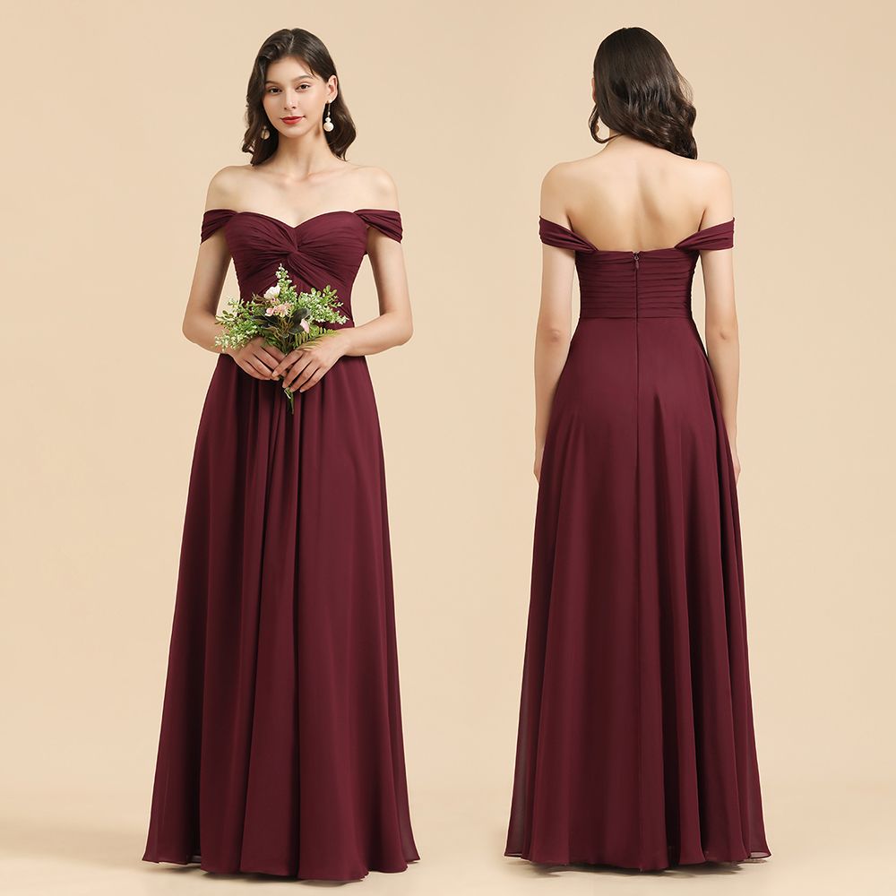 New Arrival A-line Off-the-shoulder Sweetheart Burgundy Long Bridesmaid Dresses