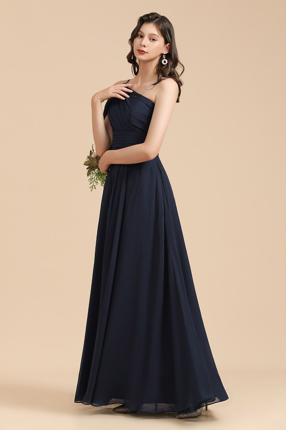 New Arrival Black One Shoulder A-line Long Bridesmaid Dresses