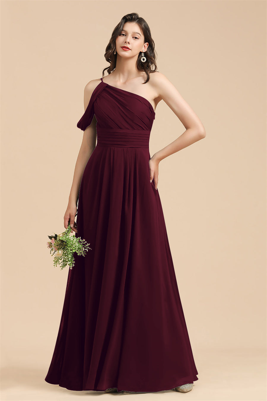 New Arrival Black One Shoulder A-line Long Bridesmaid Dresses