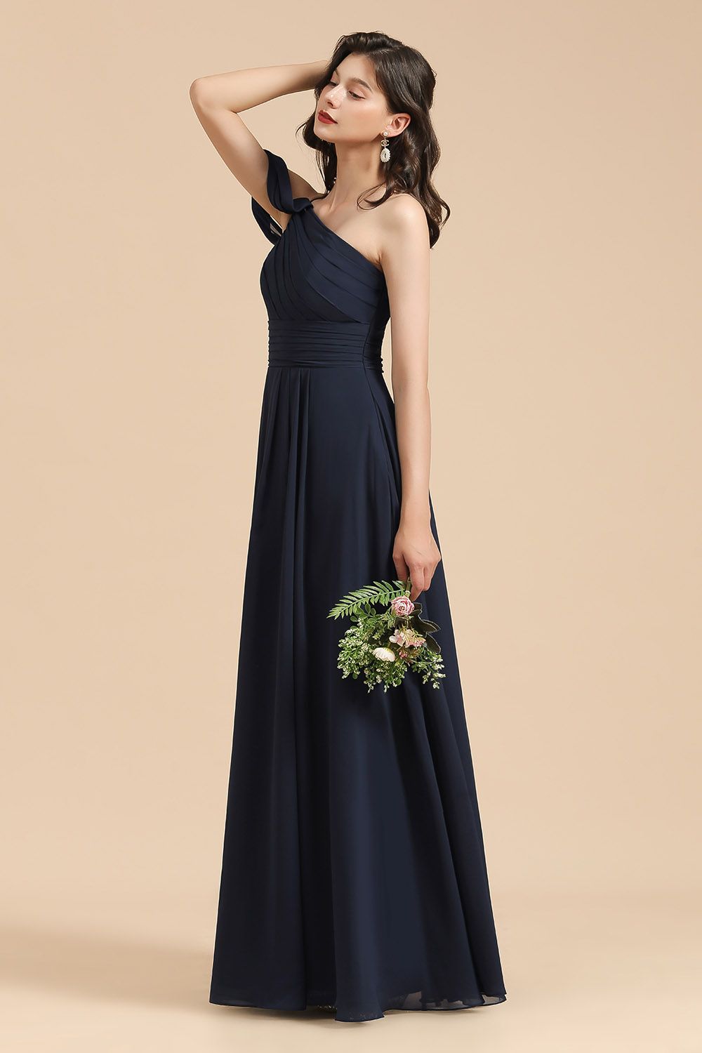 New Arrival Black One Shoulder A-line Long Bridesmaid Dresses