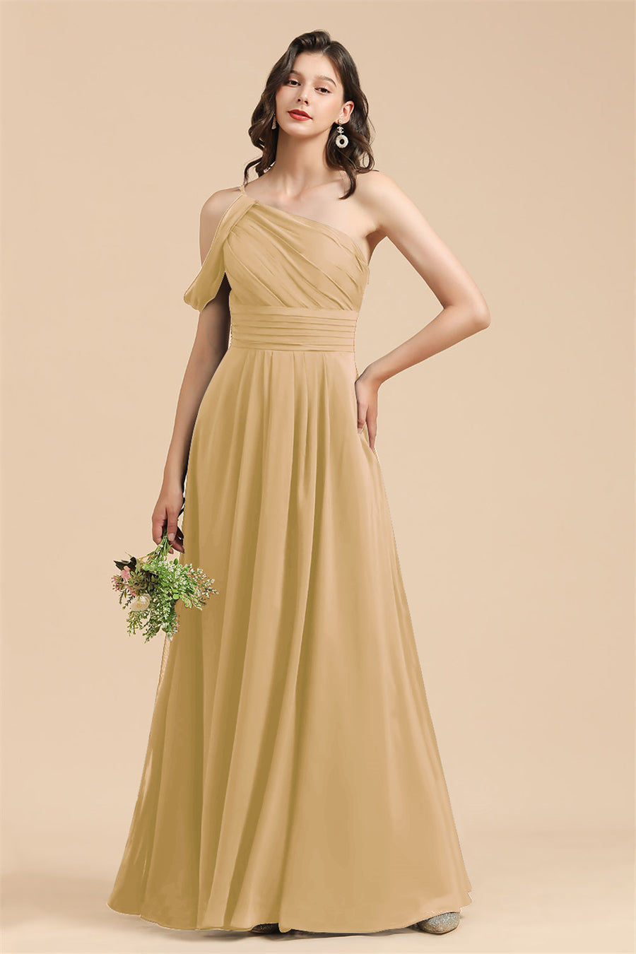 New Arrival Black One Shoulder A-line Long Bridesmaid Dresses