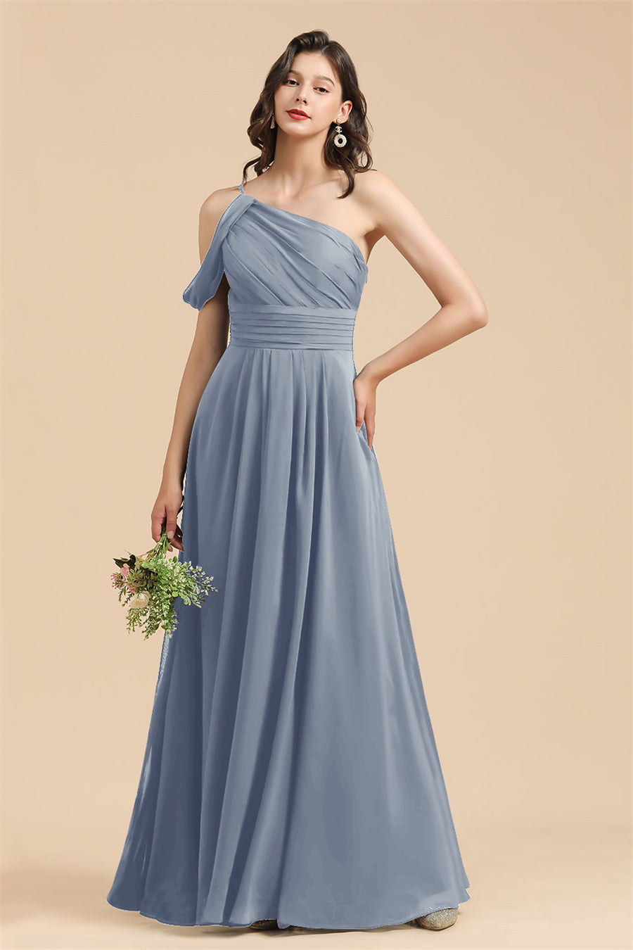 New Arrival Black One Shoulder A-line Long Bridesmaid Dresses