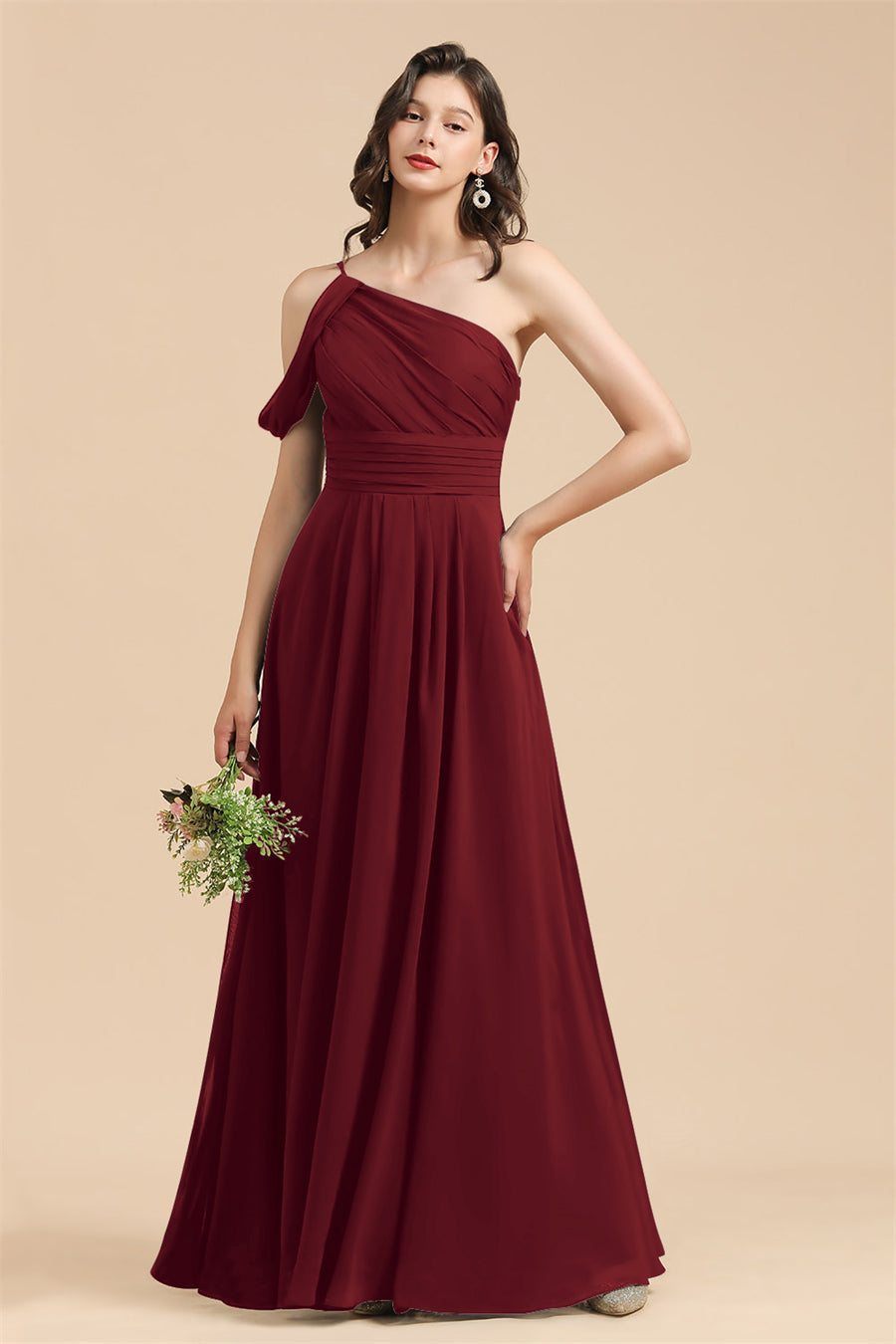 New Arrival Black One Shoulder A-line Long Bridesmaid Dresses