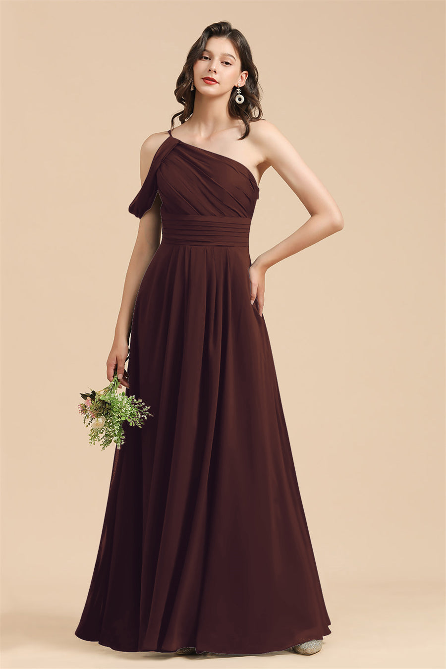 New Arrival Black One Shoulder A-line Long Bridesmaid Dresses