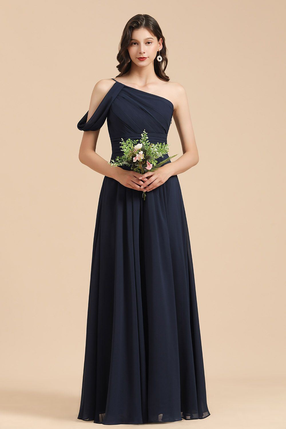 New Arrival Black One Shoulder A-line Long Bridesmaid Dresses