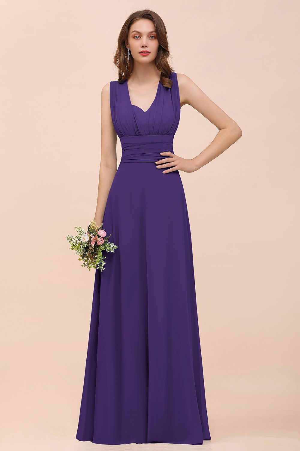 New Arrival Dusty Blue Ruched Long Convertible Bridesmaid dresses - Fashionpara