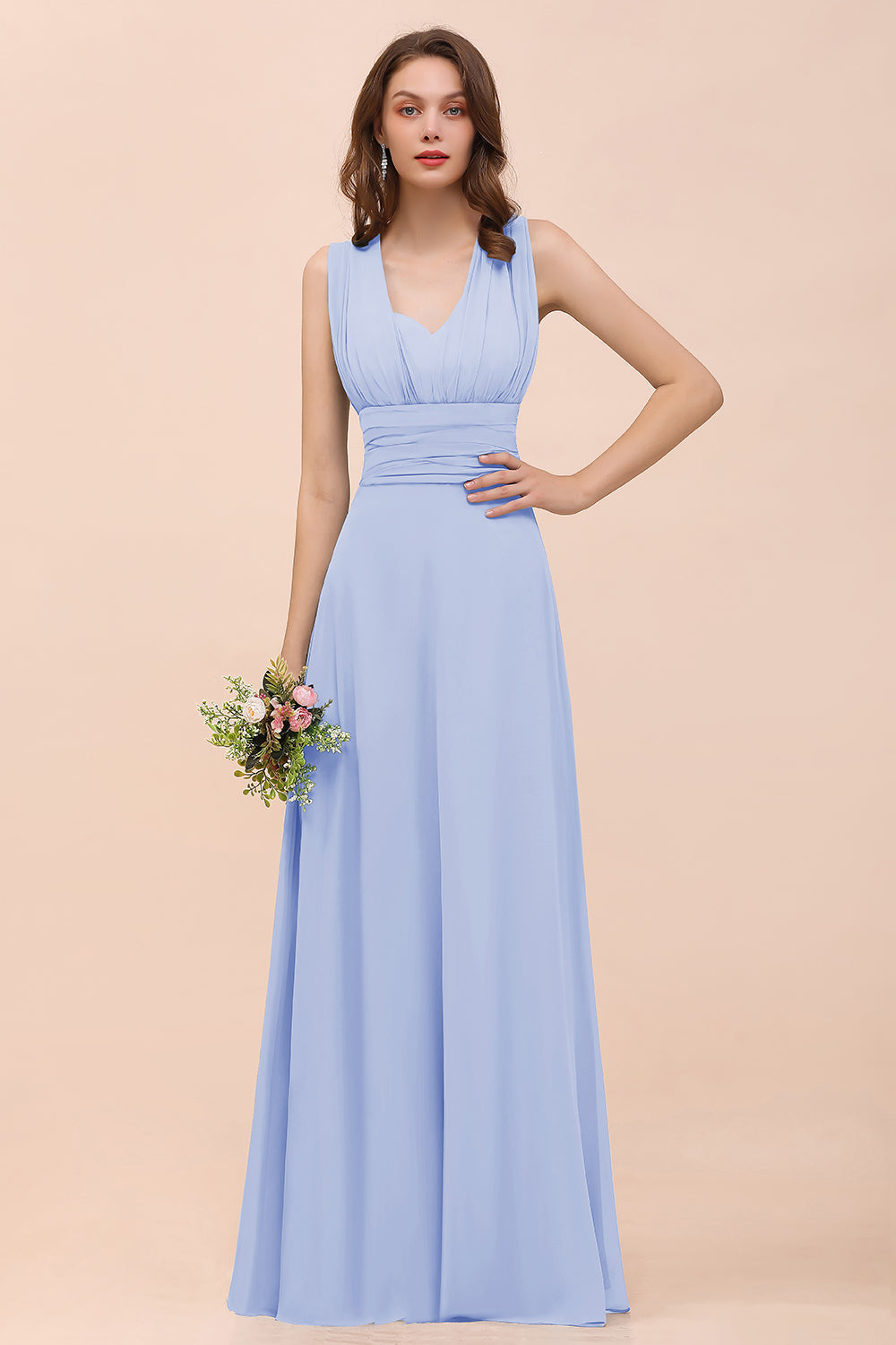 New Arrival Dusty Blue Ruched Long Convertible Bridesmaid dresses - Fashionpara