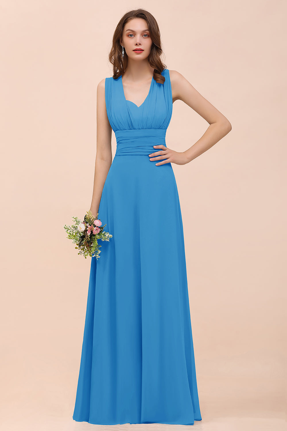 New Arrival Dusty Blue Ruched Long Convertible Bridesmaid dresses - Fashionpara