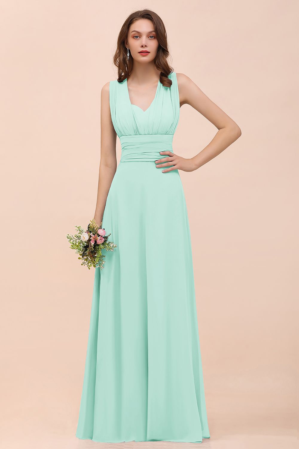 New Arrival Dusty Blue Ruched Long Convertible Bridesmaid dresses