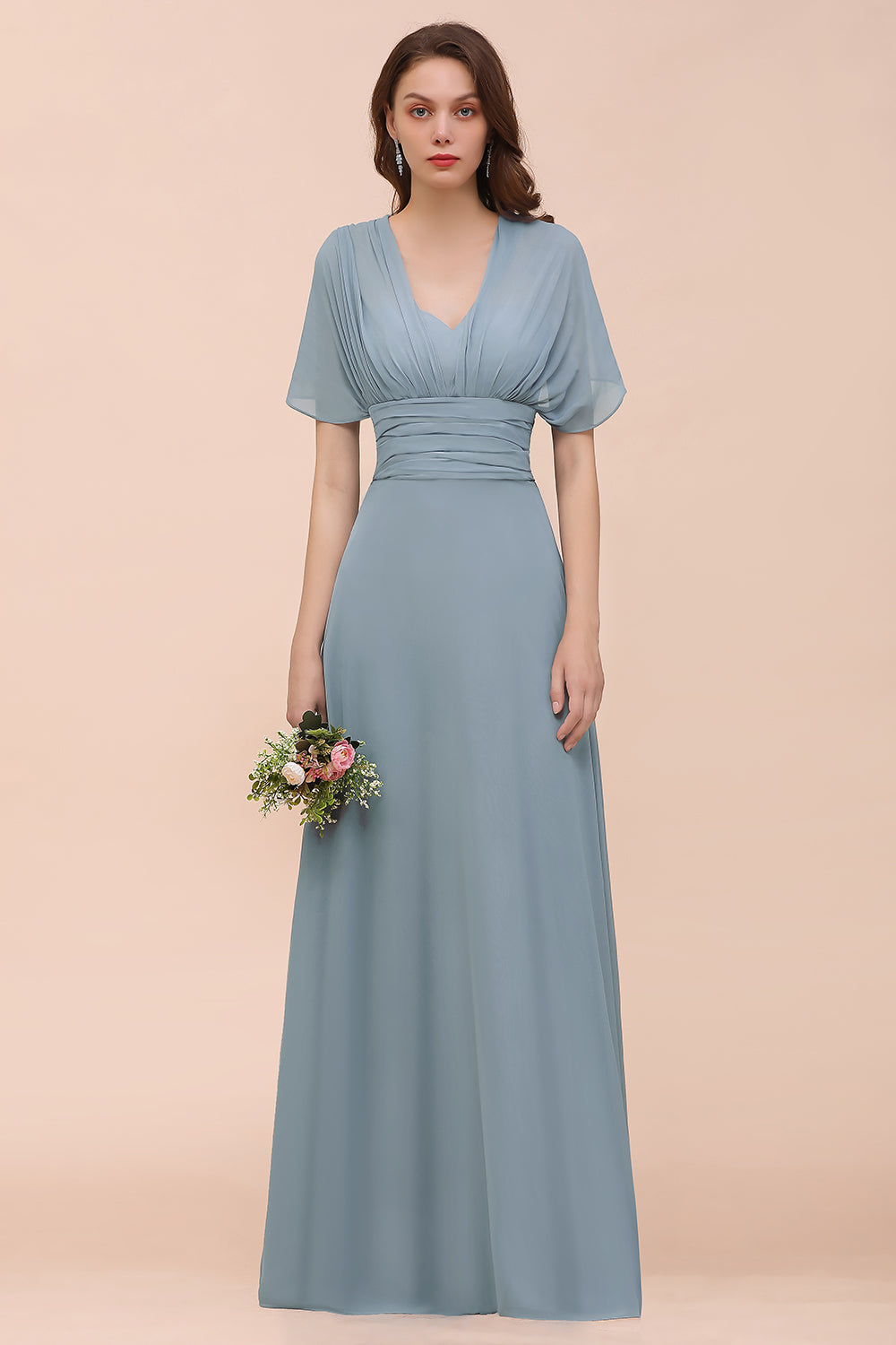 New Arrival Dusty Blue Ruched Long Convertible Bridesmaid dresses