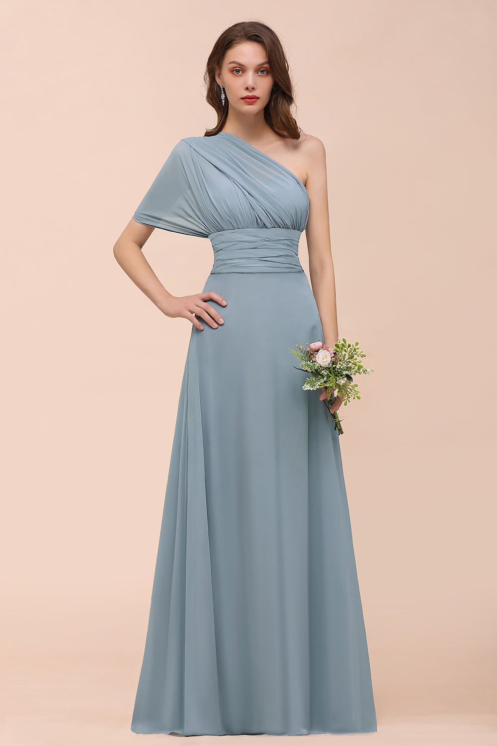 New Arrival Dusty Blue Ruched Long Convertible Bridesmaid dresses