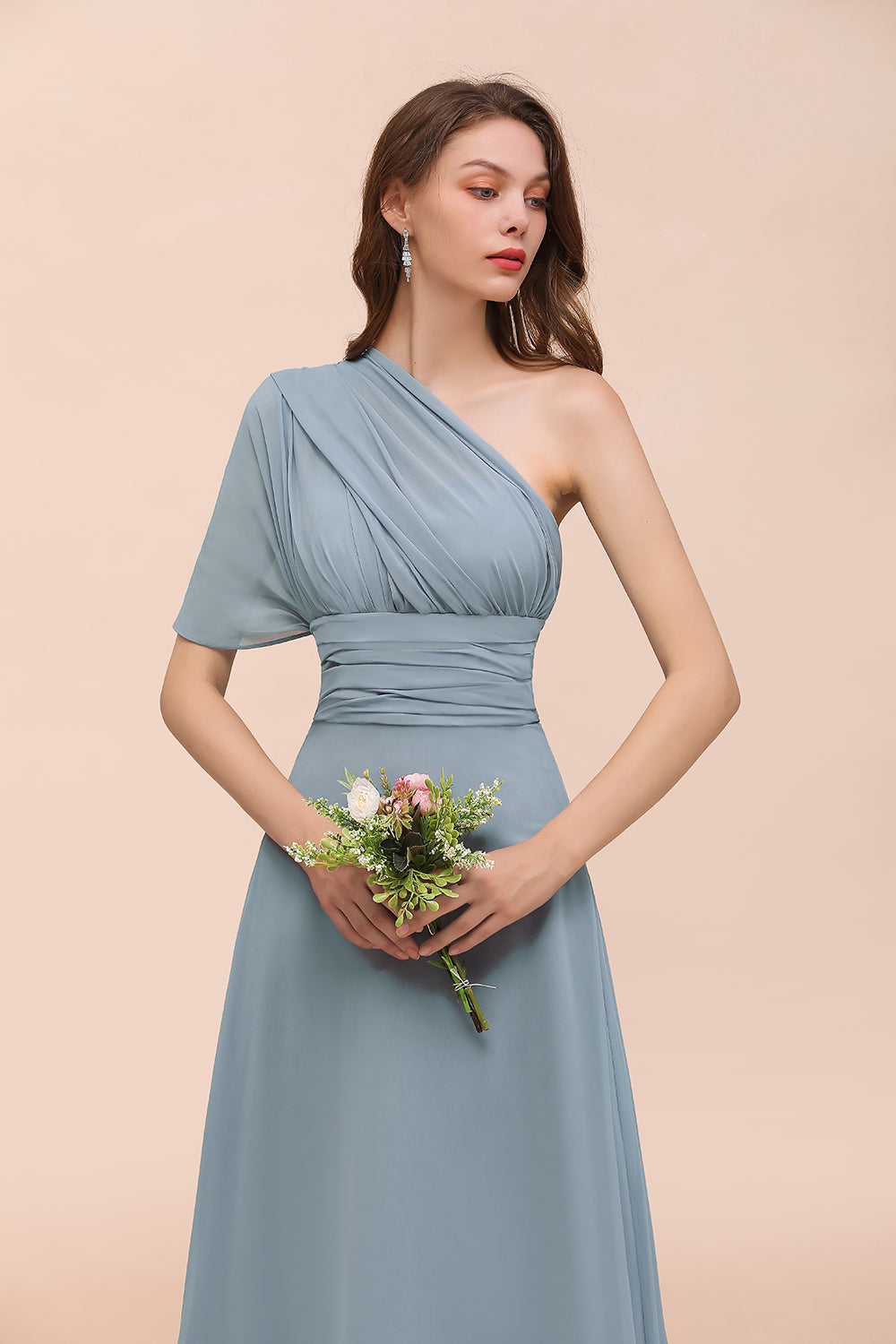 New Arrival Dusty Blue Ruched Long Convertible Bridesmaid dresses