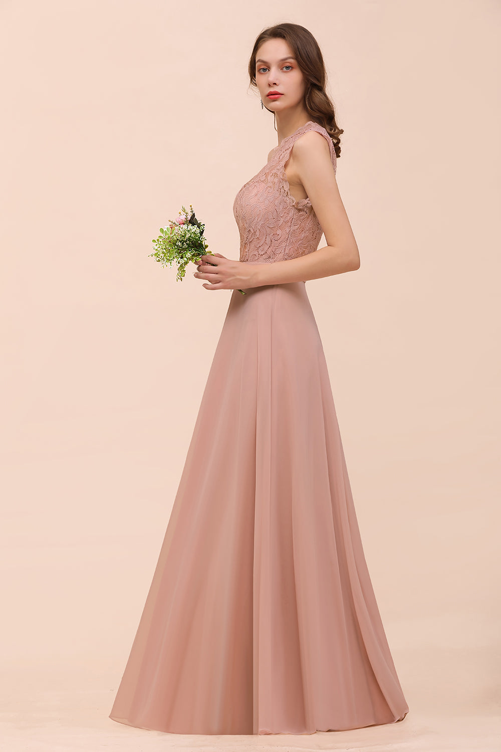 New Arrival Dusty Rose One Shoulder Lace Long Bridesmaid Dresses