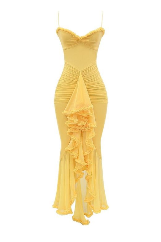 Noah Bodycon Wrap Midi Dress- Sun Yellow - Fashionpara