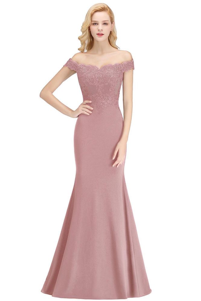 Designer Long Off-The-Shoulder Appliques Satin Mermaid Prom Bridesmaid Dresses