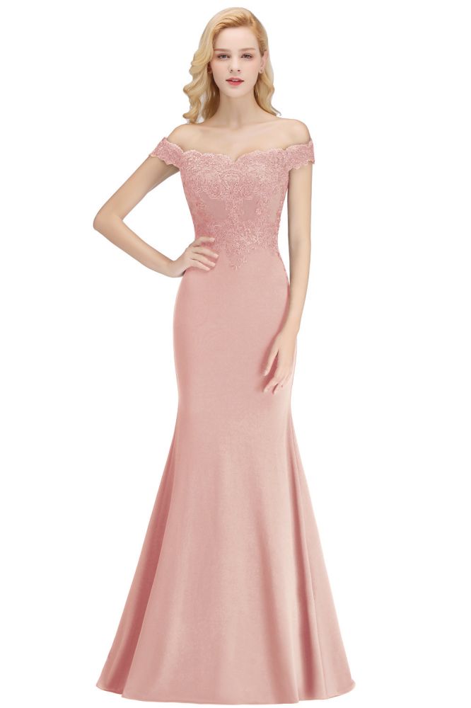 Designer Long Off-The-Shoulder Appliques Satin Mermaid Prom Bridesmaid Dresses