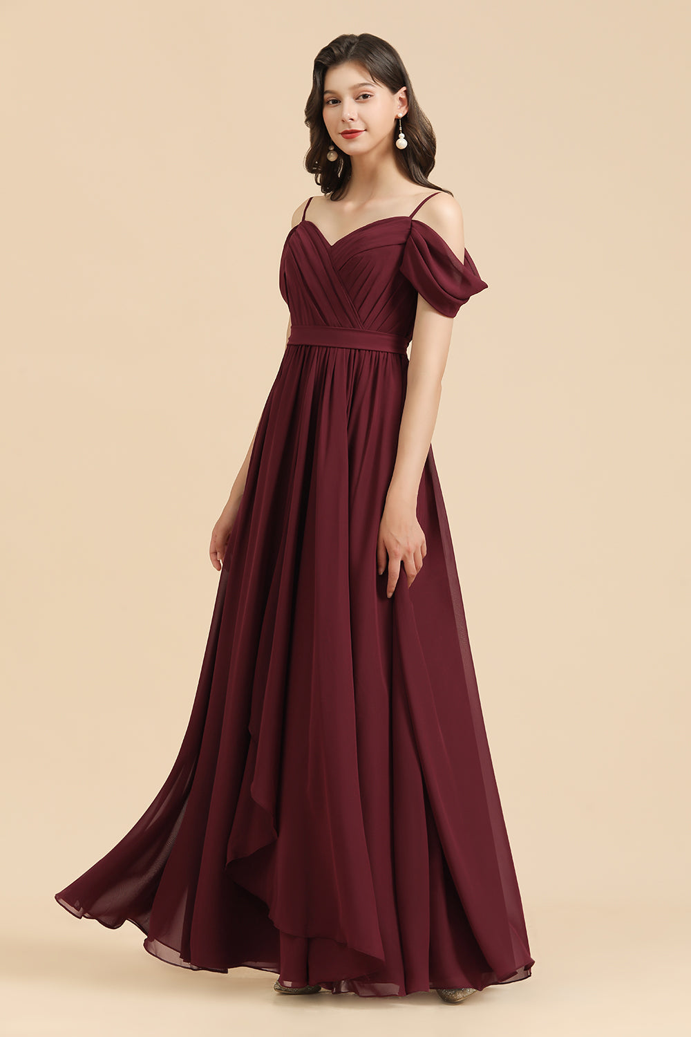 Off-the-Shoulder Sweetheart Burgundy Long Bridesmaid Dresses With Slit