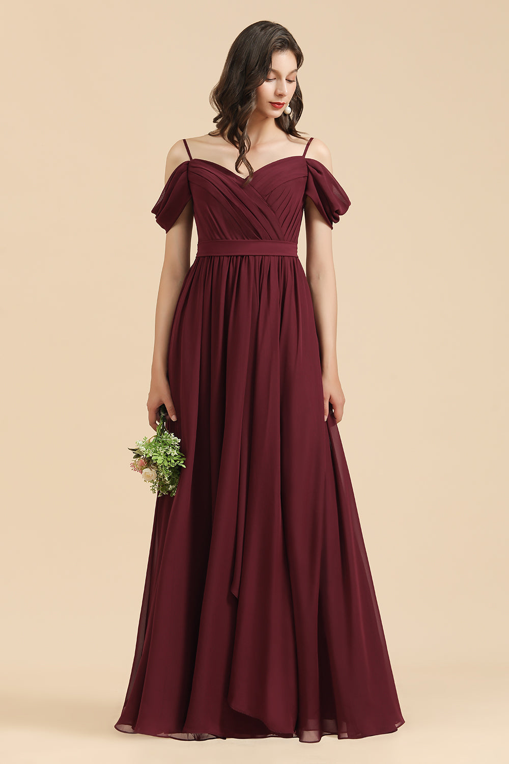 Off-the-Shoulder Sweetheart Burgundy Long Bridesmaid Dresses With Slit