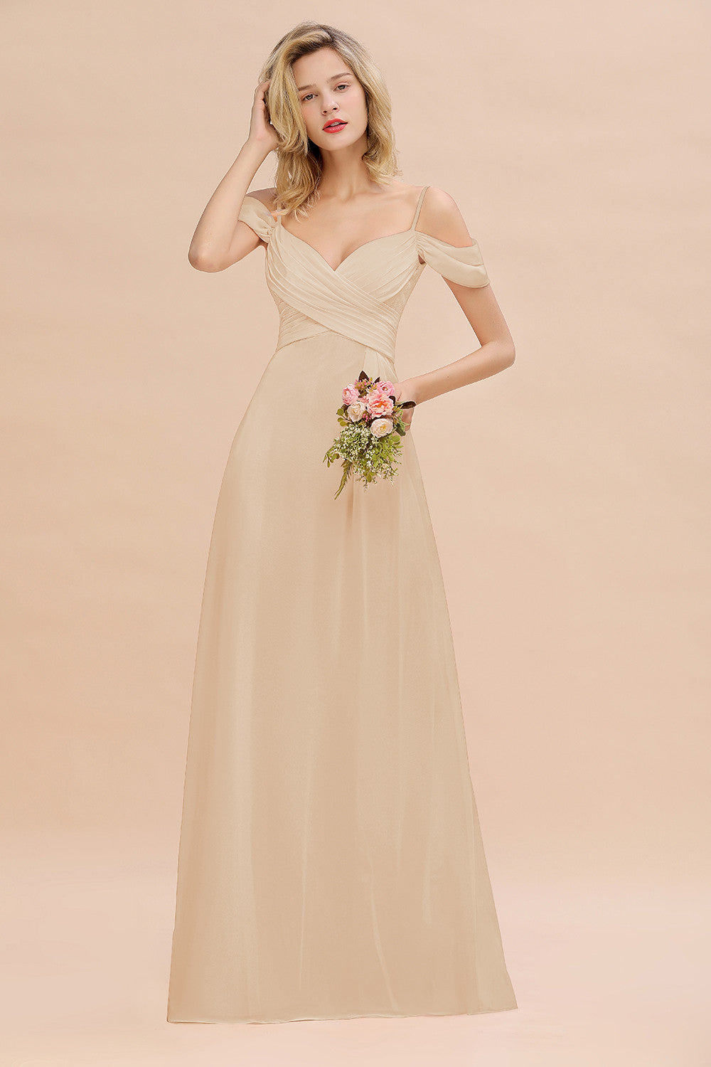 Off-the-Shoulder Sweetheart Ruched Long Bridesmaid Dresses - Fashionpara