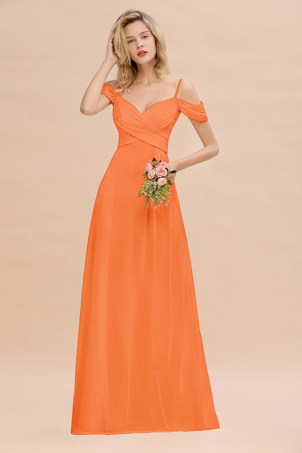 Off-the-Shoulder Sweetheart Ruched Long Bridesmaid Dresses - Fashionpara