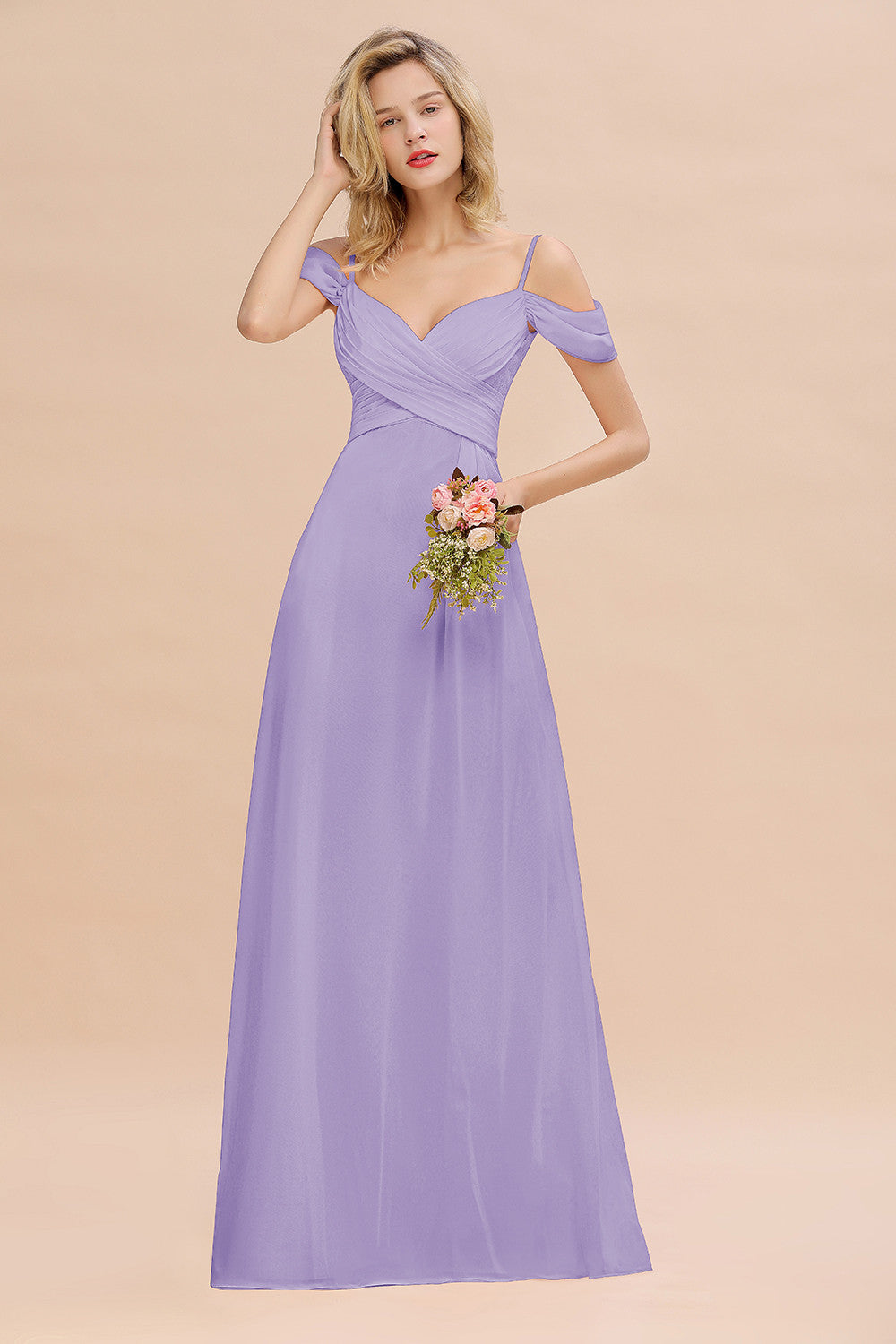 Off-the-Shoulder Sweetheart Ruched Long Bridesmaid Dresses