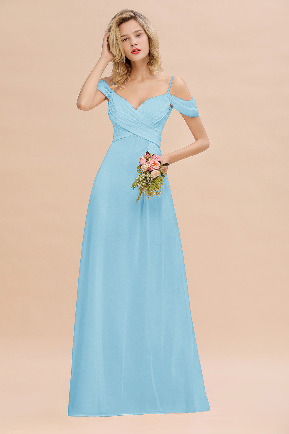 Off-the-Shoulder Sweetheart Ruched Long Bridesmaid Dresses - Fashionpara