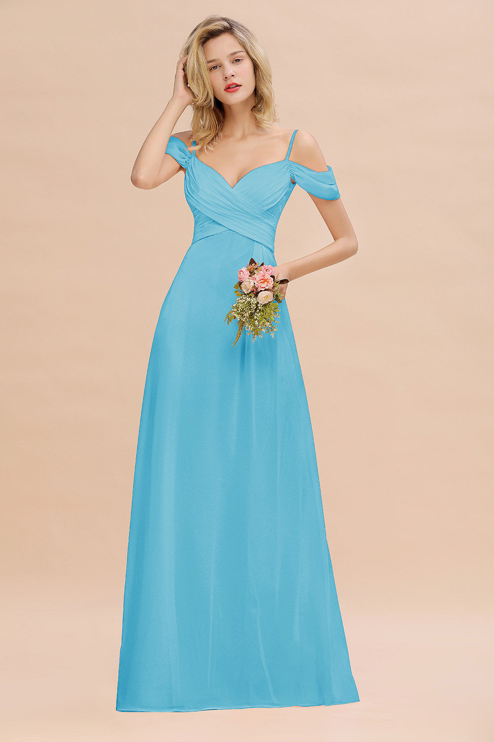 Off-the-Shoulder Sweetheart Ruched Long Bridesmaid Dresses - Fashionpara