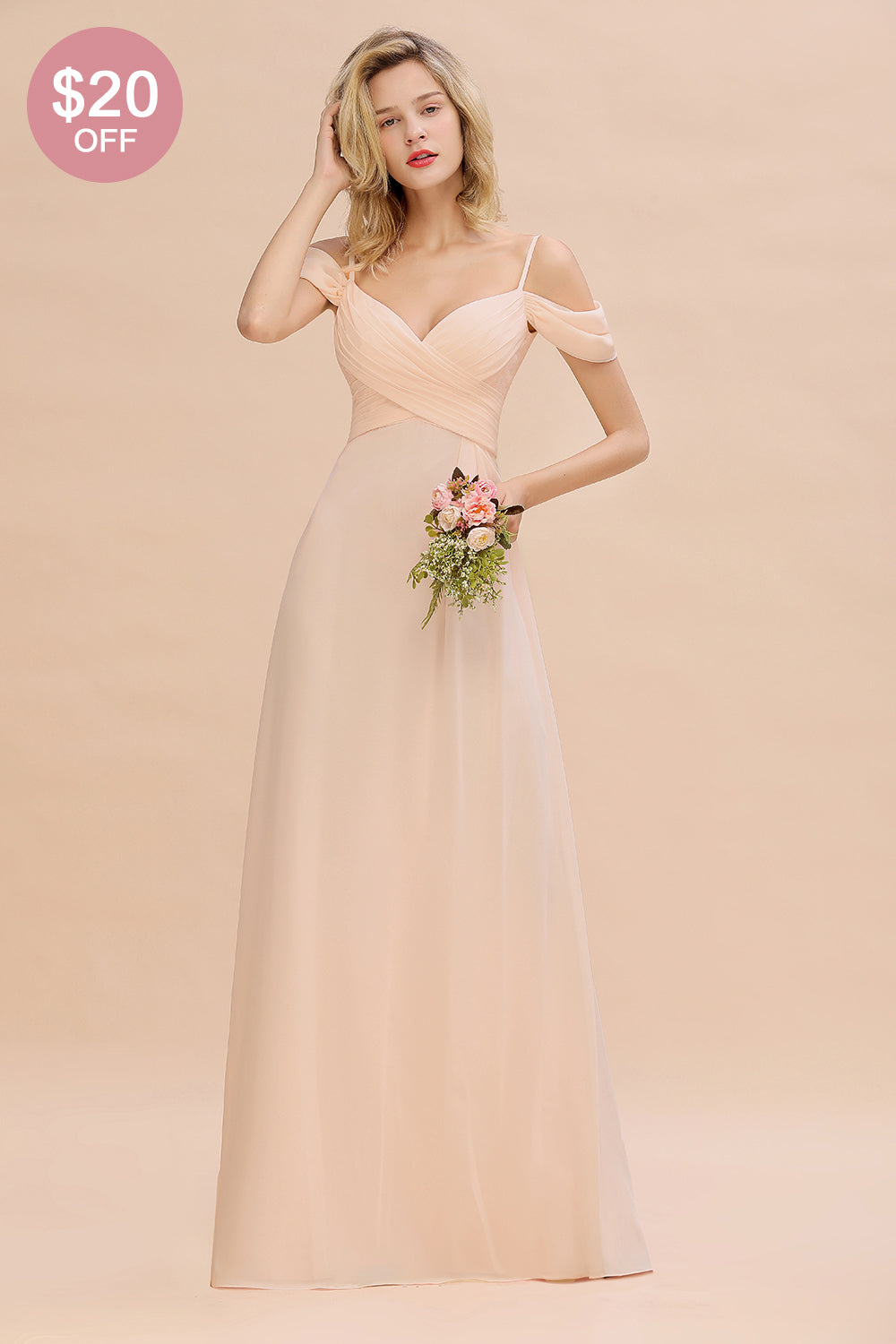 Off-the-Shoulder Sweetheart Ruched Long Bridesmaid Dresses