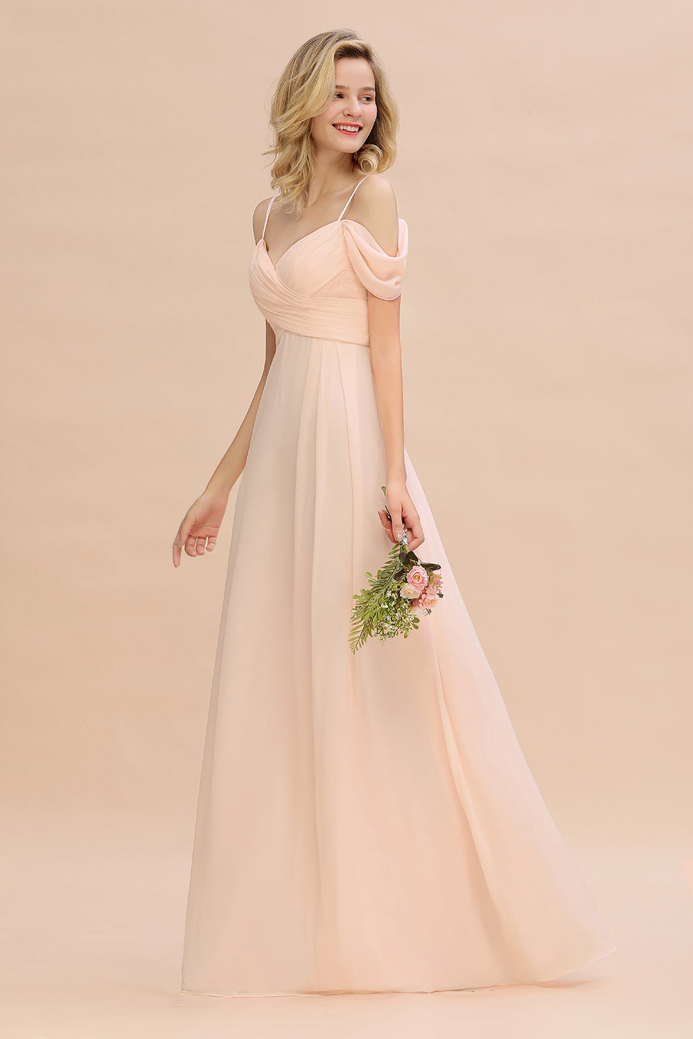 Off-the-Shoulder Sweetheart Ruched Long Bridesmaid Dresses