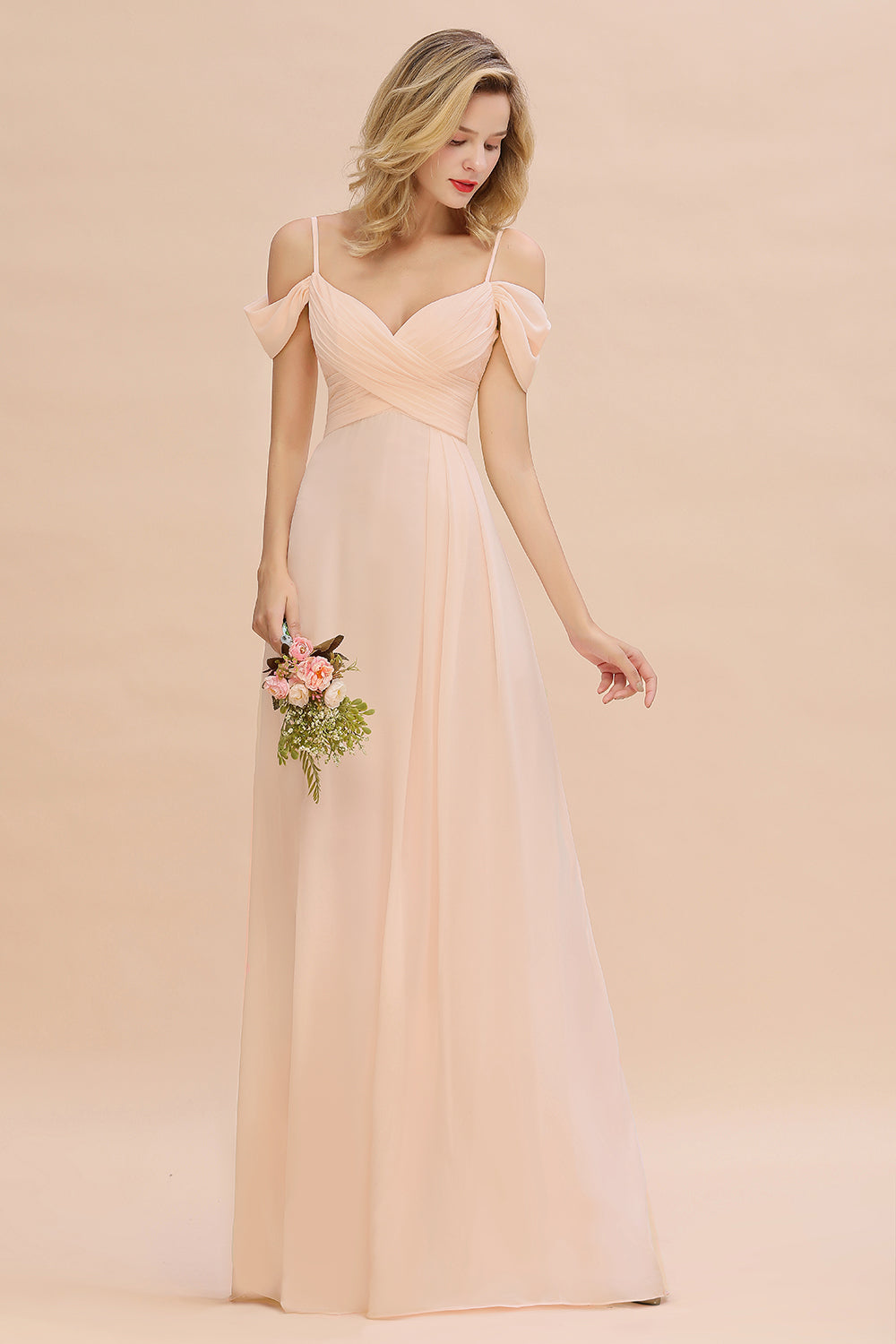 Off-the-Shoulder Sweetheart Ruched Long Bridesmaid Dresses