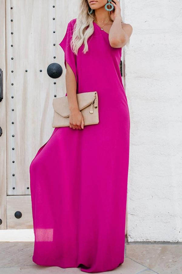 Solid One-shoulder Slit Maxi Dress