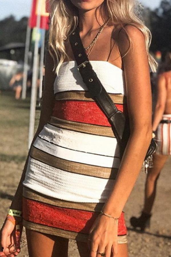 Casual Striped Strap Short Dress