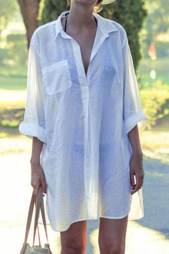 Oversized Long Sleeve Coverup Shirtdress