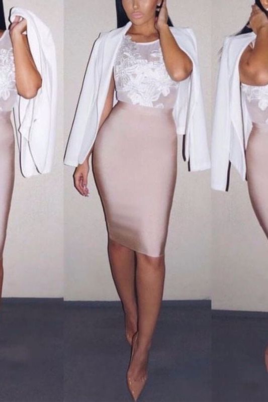 Pencil High Waist Bandage Knee Length Skirt - Blush Pink