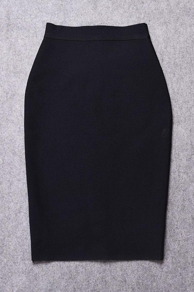 Pencil High Waist Bandage Knee Length Skirt - Classic Black