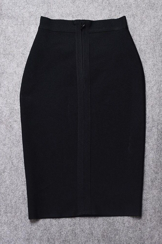 Pencil High Waist Bandage Knee Length Skirt - Classic Black